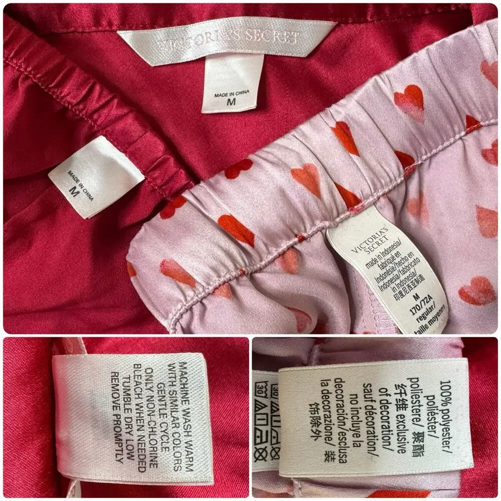 VICTORIA’S SECRET Silky Satin Red Hot Hearts Pajamas Matching Set Bundle Size M - Picture 9 of 9